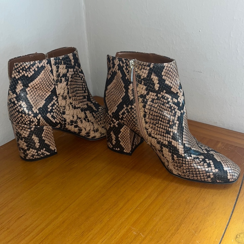 FAUX snake print booties with a wedge heel